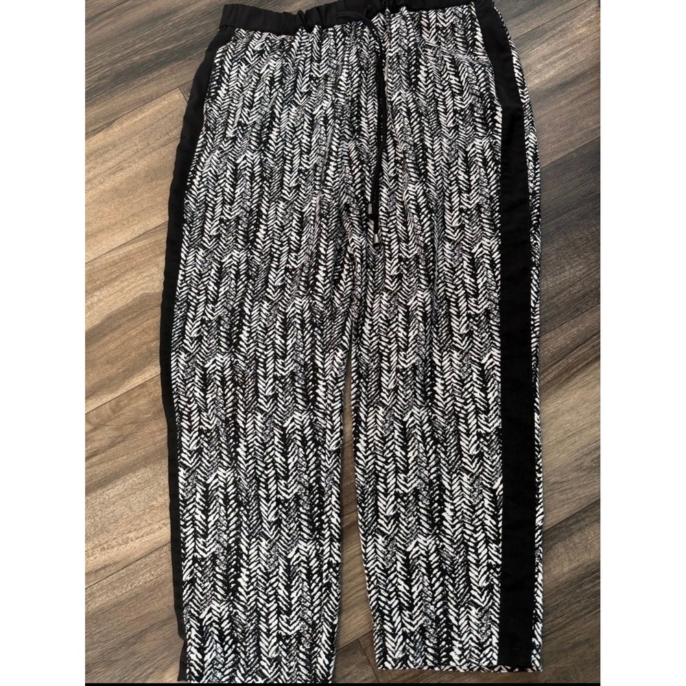 Vince Camuto Black White Chevron Geometric Drawstring Jogger Pants Womens Small - Picture 1 of 3